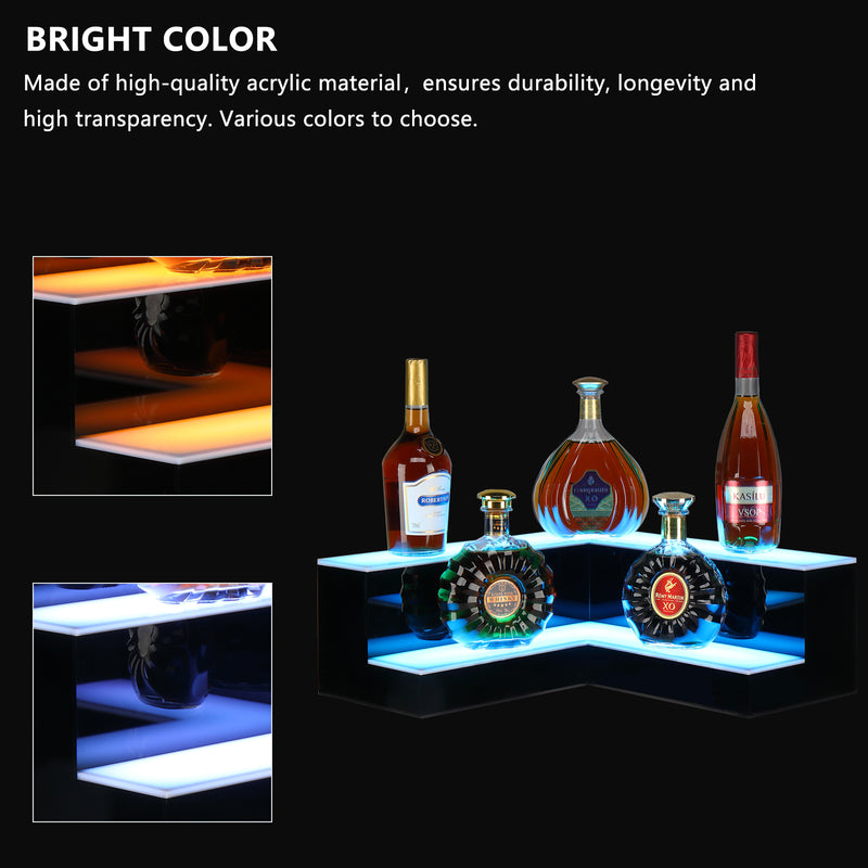 ROVSUN Corner LED Lighted Liquor Bottle Display Shelf Bar Shelf with Remote Control
