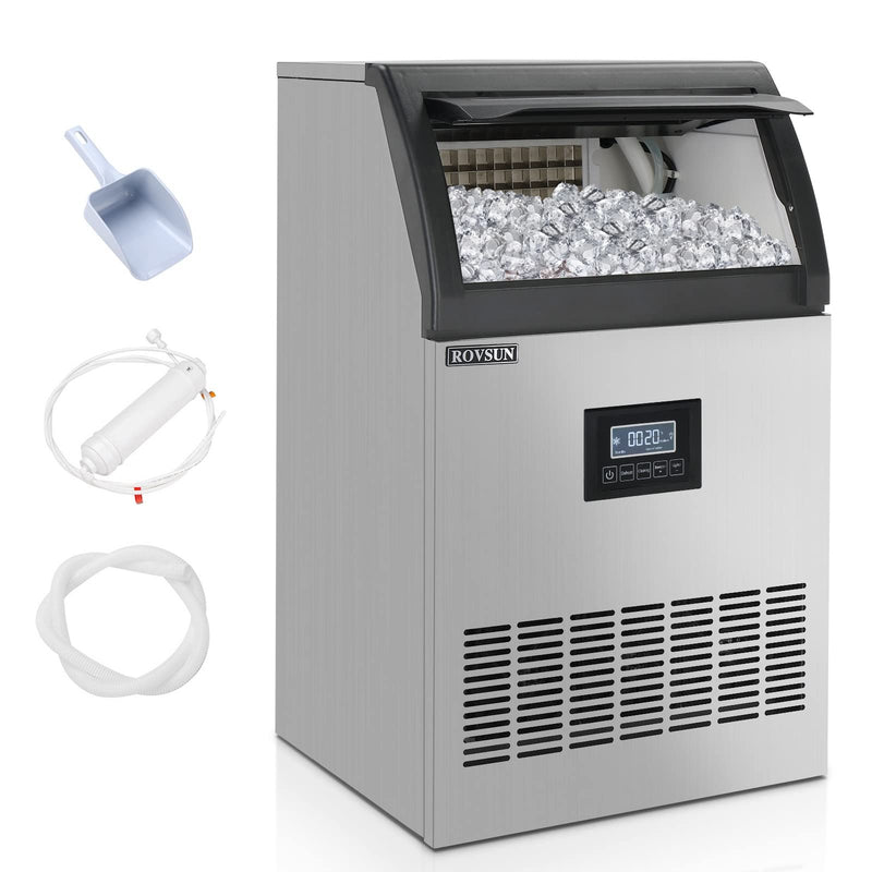 ROVSUN 200LBS/24H 115V Commercial Ice Machine Maker Countertop with 29lbs Storage Bin, LED Touch Panel & Installation Kit