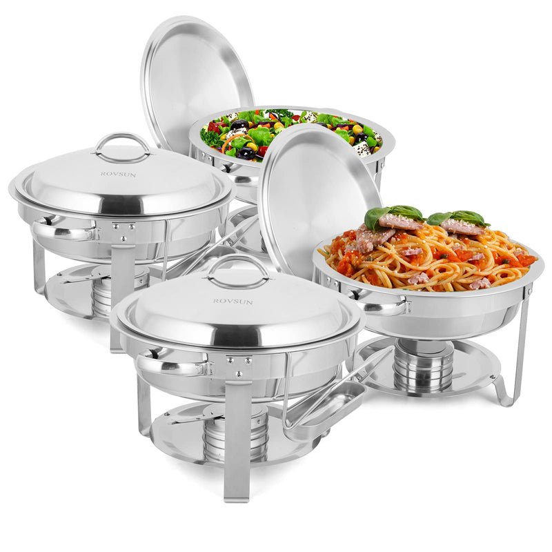 ROVSUN 5 QT Round Stainless Steel Chafing Dish Buffet Set with Lid Holder 1/2/4 Packs