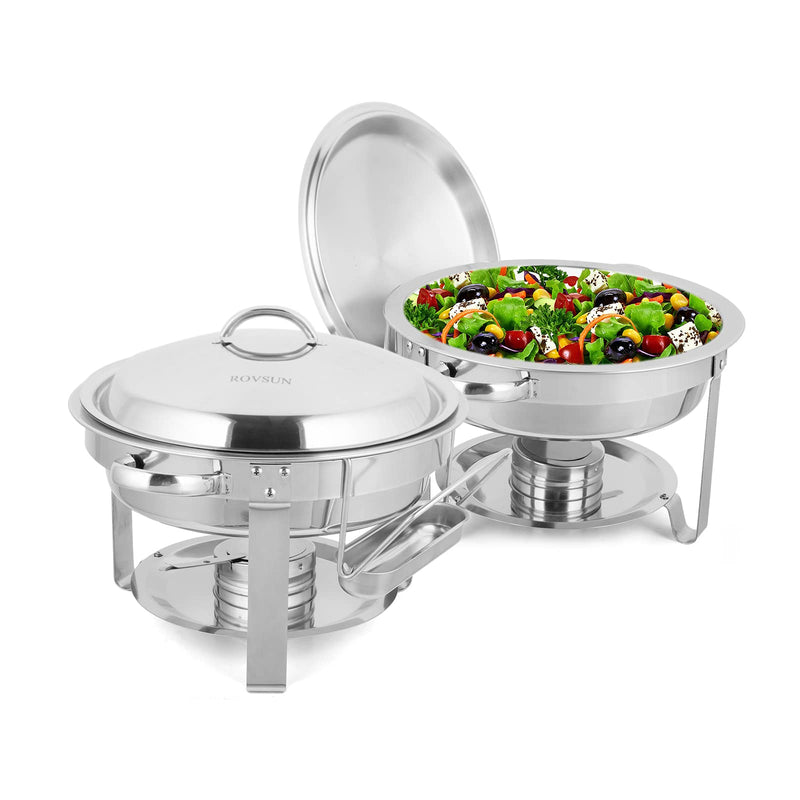 ROVSUN 5 QT Round Stainless Steel Chafing Dish Buffet Set with Lid Holder 1/2/4 Packs