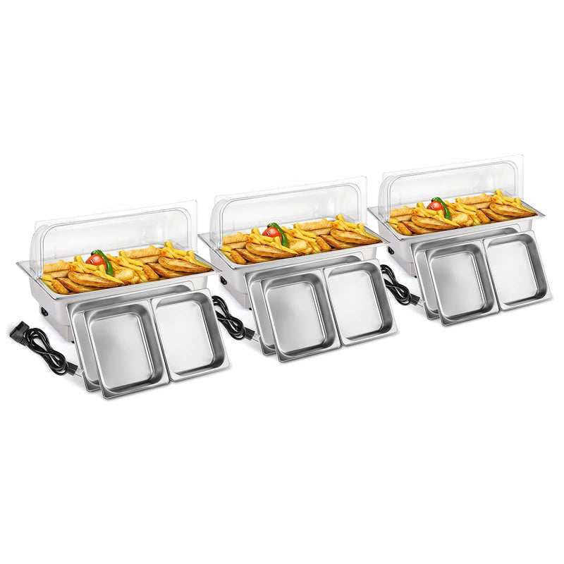 ROVSUN 9 QT Roll Top Electric Chafing Dish Buffet Set with Full Size & 2 Half Size Food Pans & PC Lid