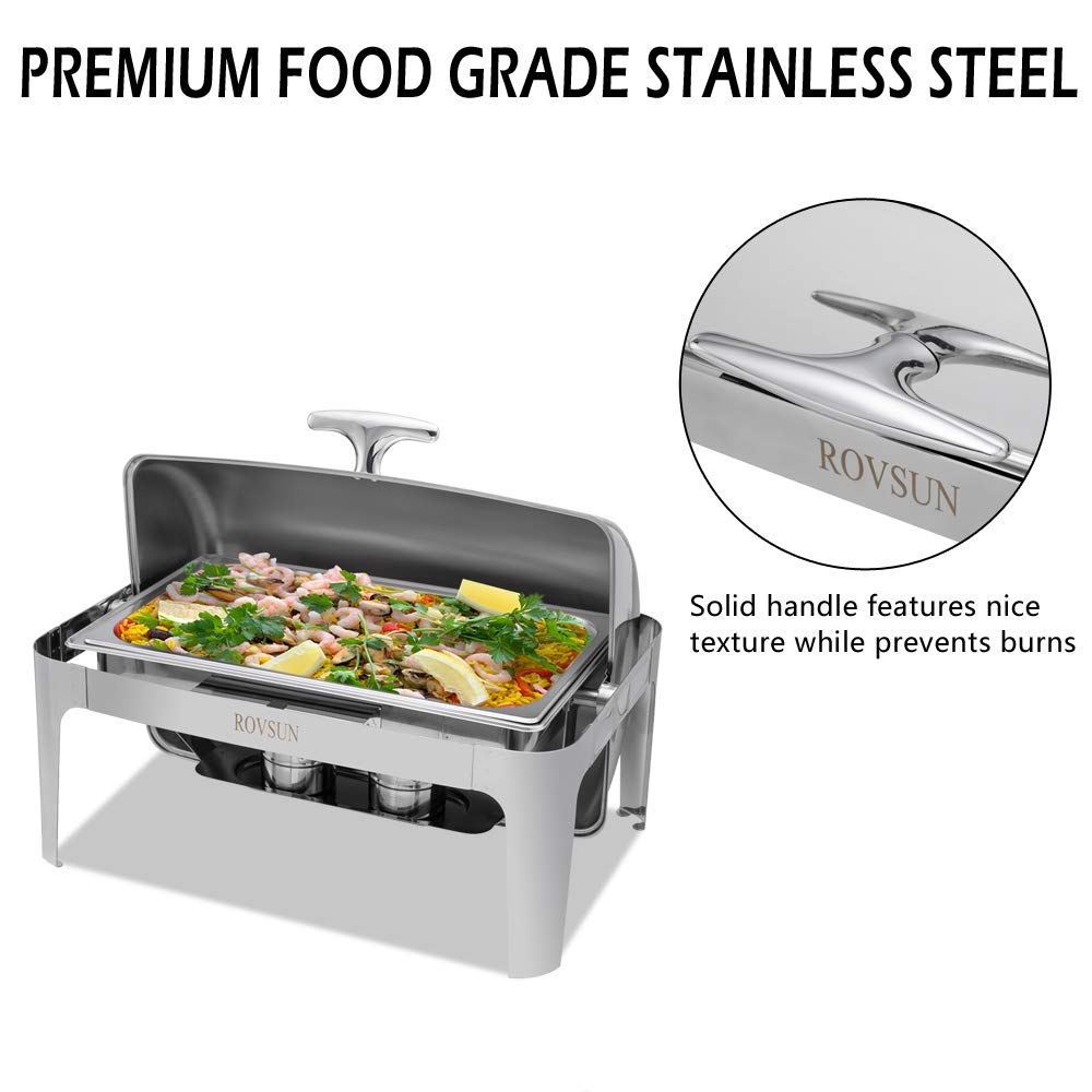 ROVSUN 9 QT Roll Top Rectangle Chafing Dish Set with Full Size Pan