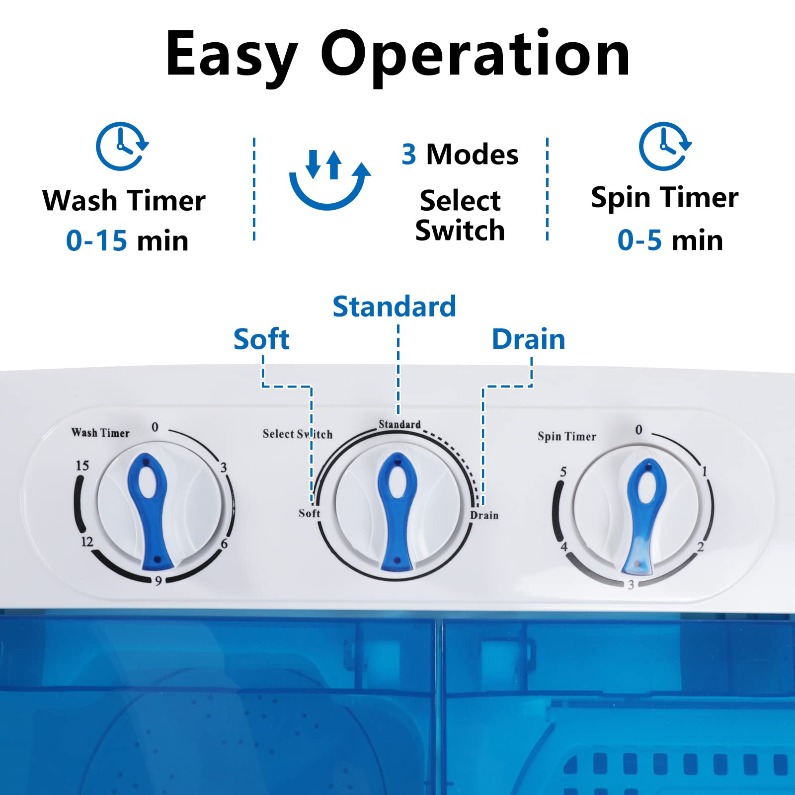 ROVSUN 15Lbs 550W 110V Portable Twin Tub Washing Machine Blue