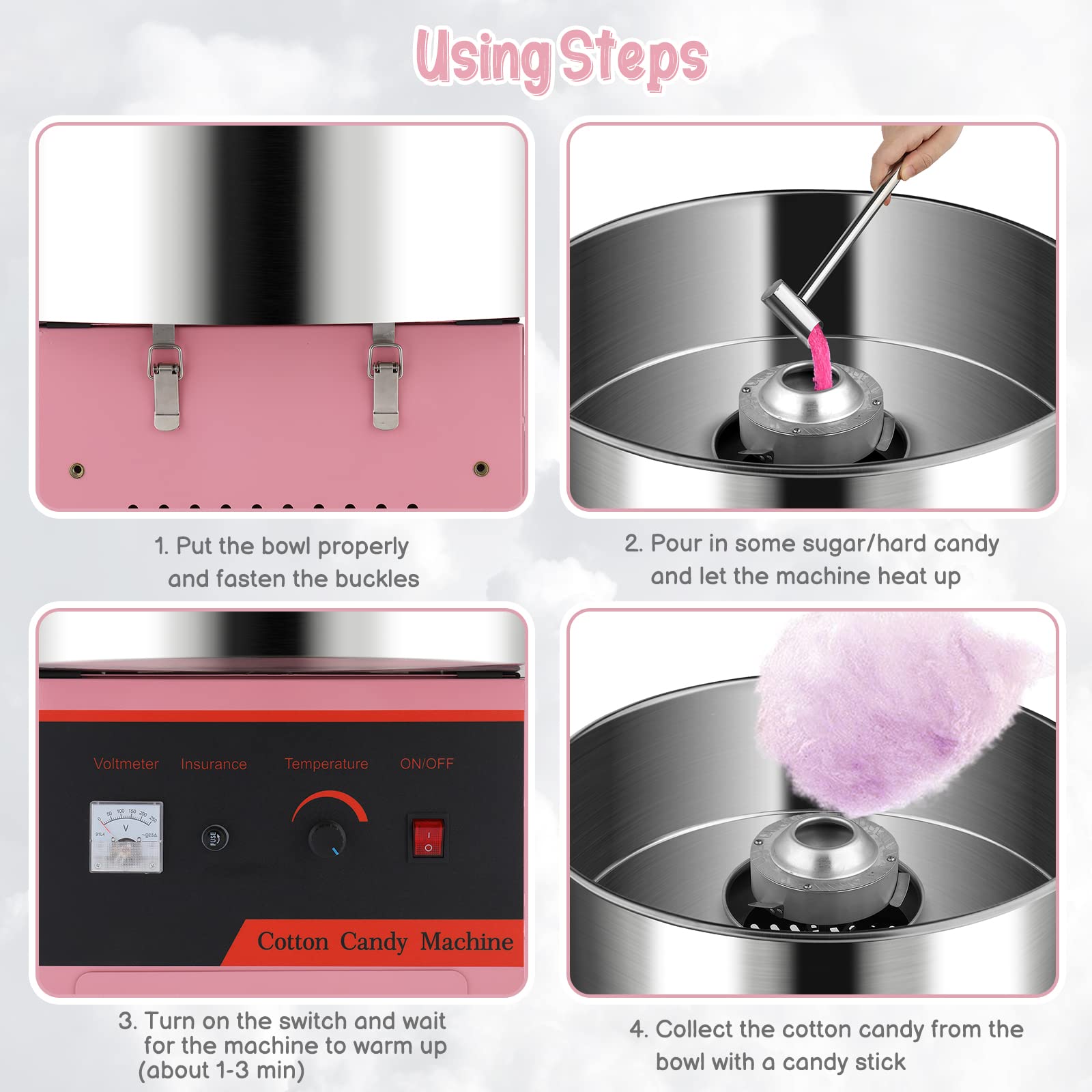 ROVSUN 21" 980W 110V Cotton Candy Machine Cart with Bowl Pink