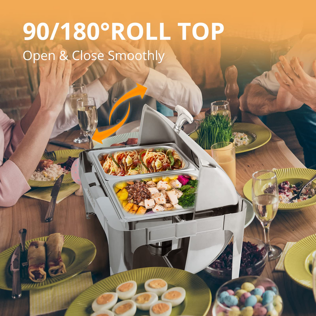 ROVSUN 9 QT Roll Top Chafing Dish Set w/ 2 Half-Size Pans