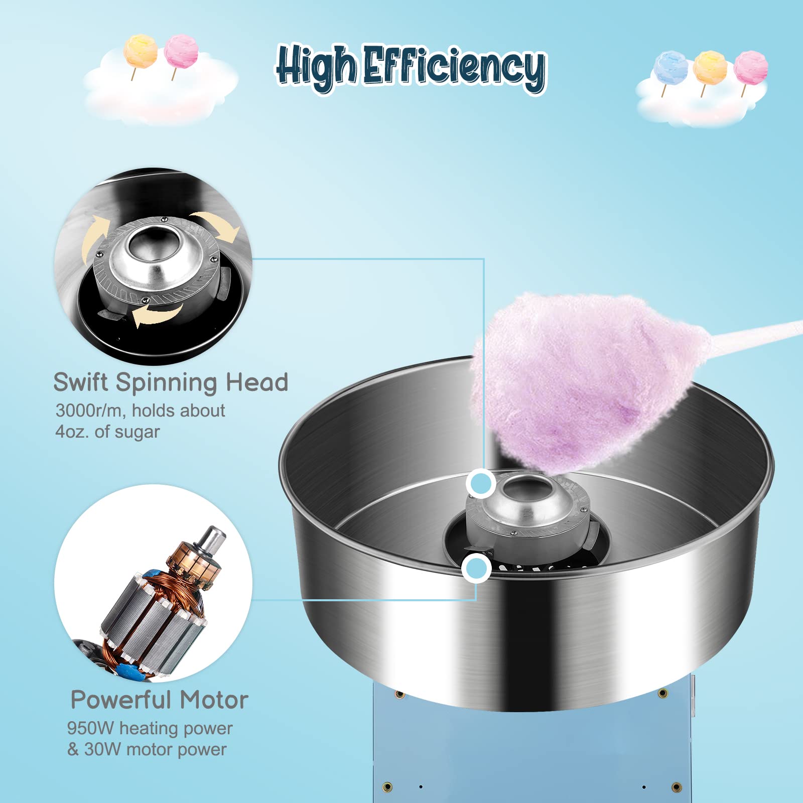 ROVSUN 21" 980W 110V Cotton Candy Machine with Bowl Blue