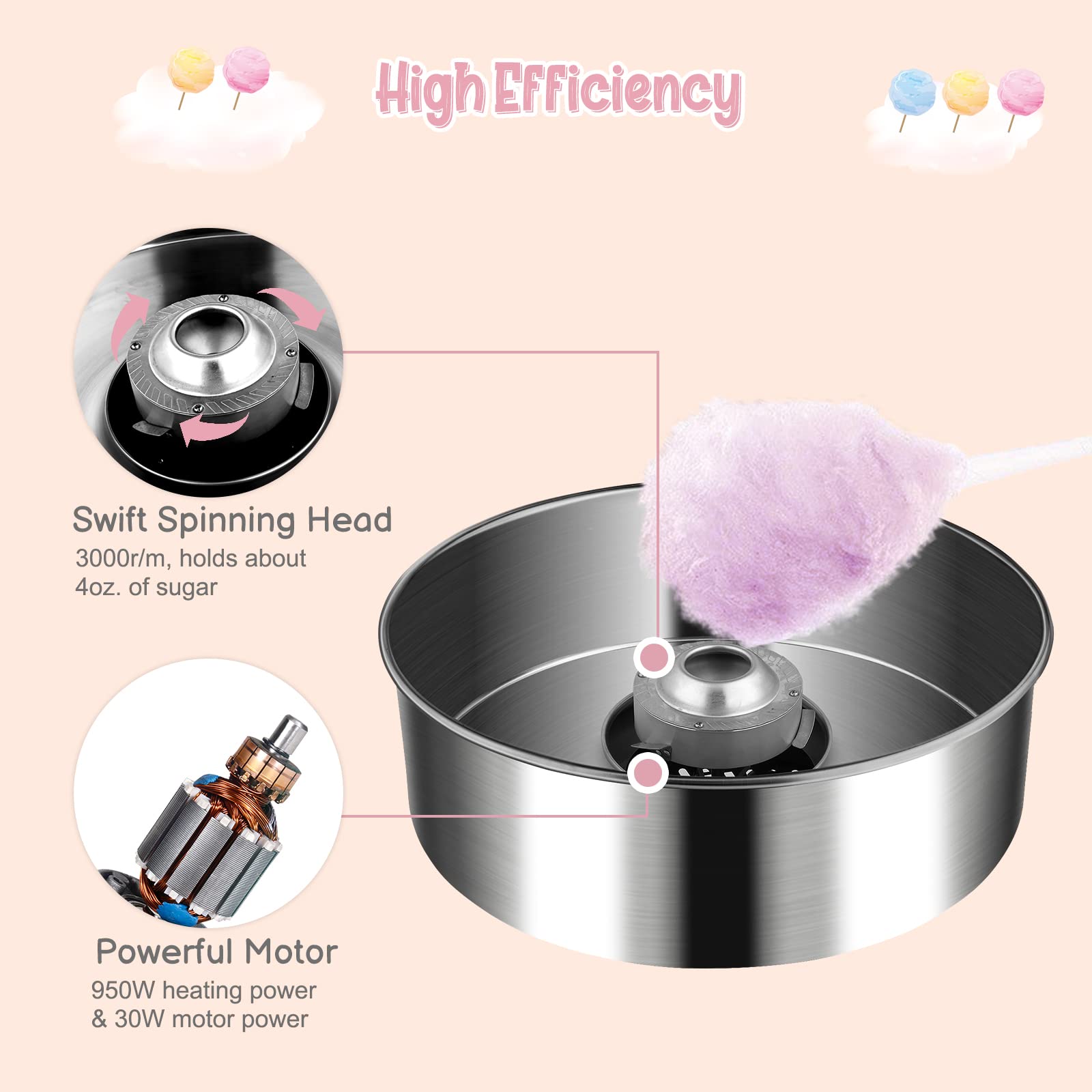 ROVSUN 21" 980W 110V Cotton Candy Machine Cart with Bowl Pink