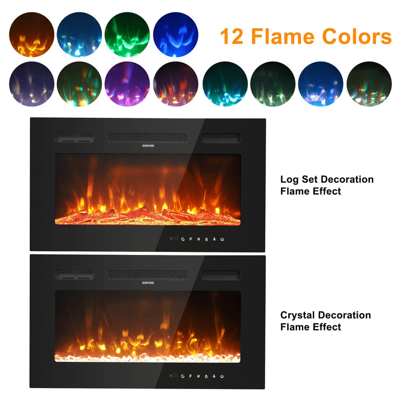 ROVSUN 30 Inch Electric Fireplace Freestanding Heater with 12 Flame Colors 750W/1500W