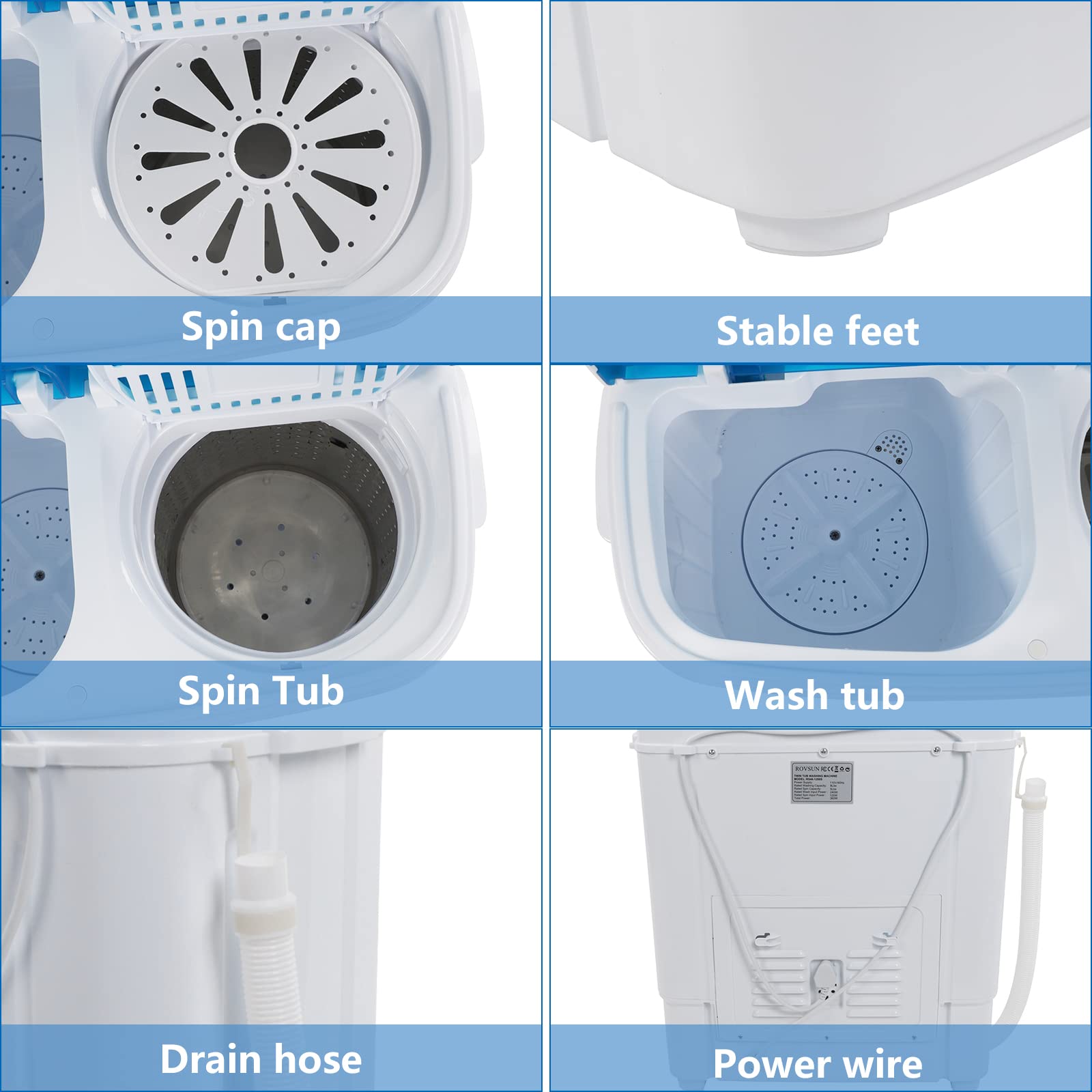 ROVSUN 15Lbs 550W 110V Portable Twin Tub Washing Machine Blue