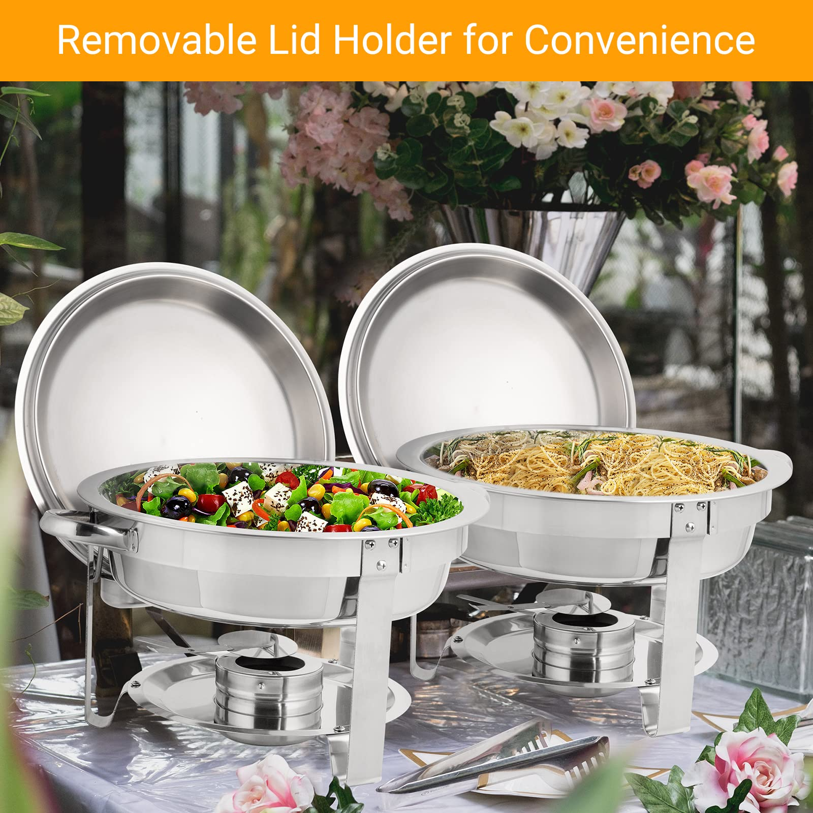 ROVSUN 5 QT Round Silver Chafing Dish Set with Stainless Steel Lid Holder