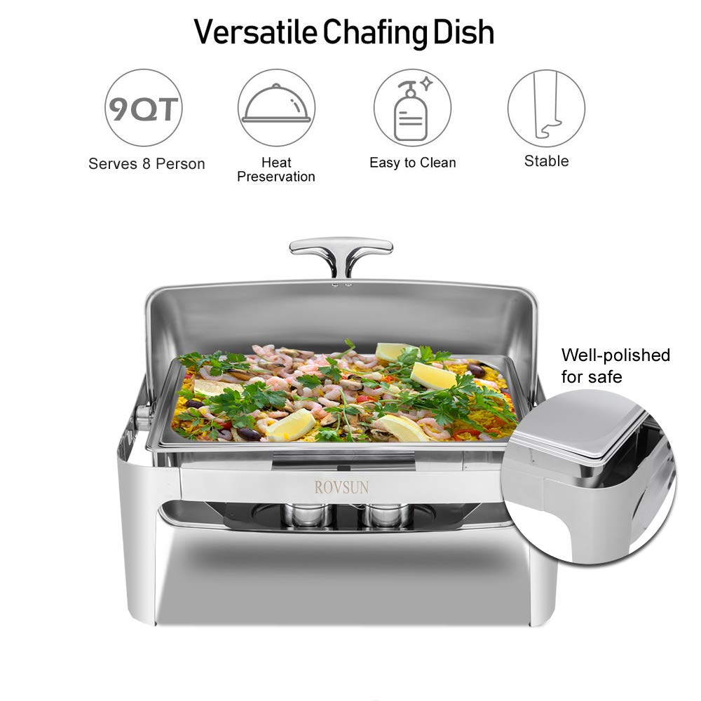 ROVSUN 9 QT Roll Top Rectangle Chafing Dish Set with Full Size Pan