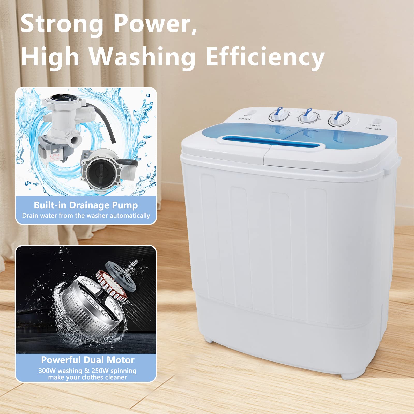 ROVSUN 15Lbs 550W 110V Portable Twin Tub Washing Machine Blue