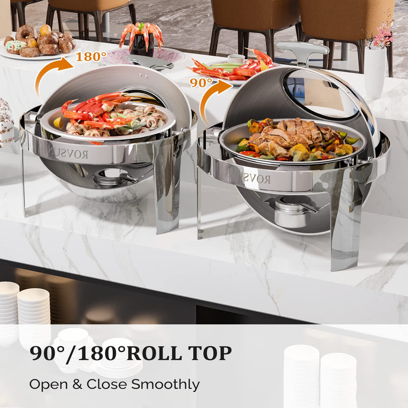 ROVSUN 6 QT Round Roll Top Stainless Steel Chafing Dish Buffet Set with Visual Glass Window