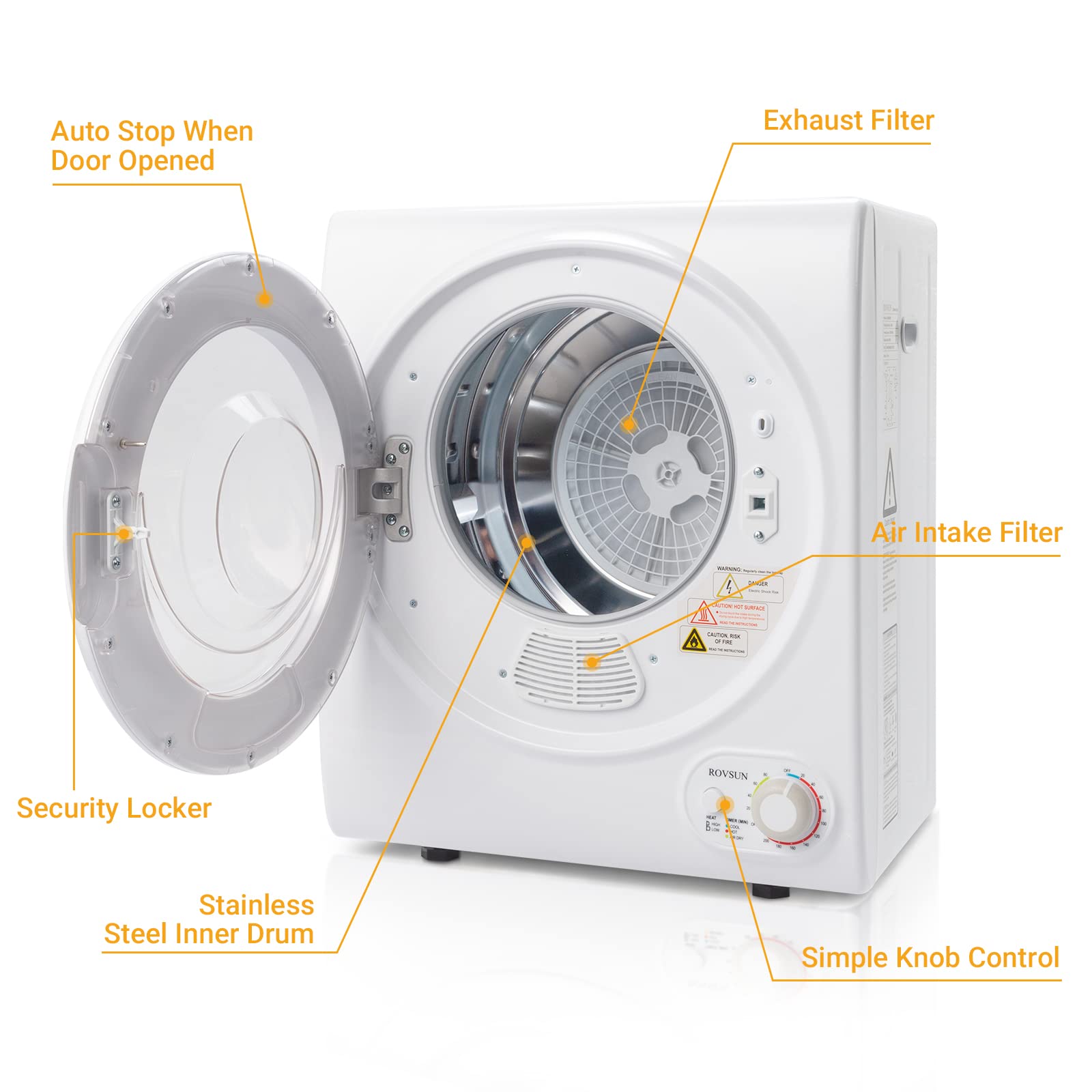 ROVSUN 1.5 Cu.Ft. 850W 110V Tumble Clothers Dryer with Classic Knob Control