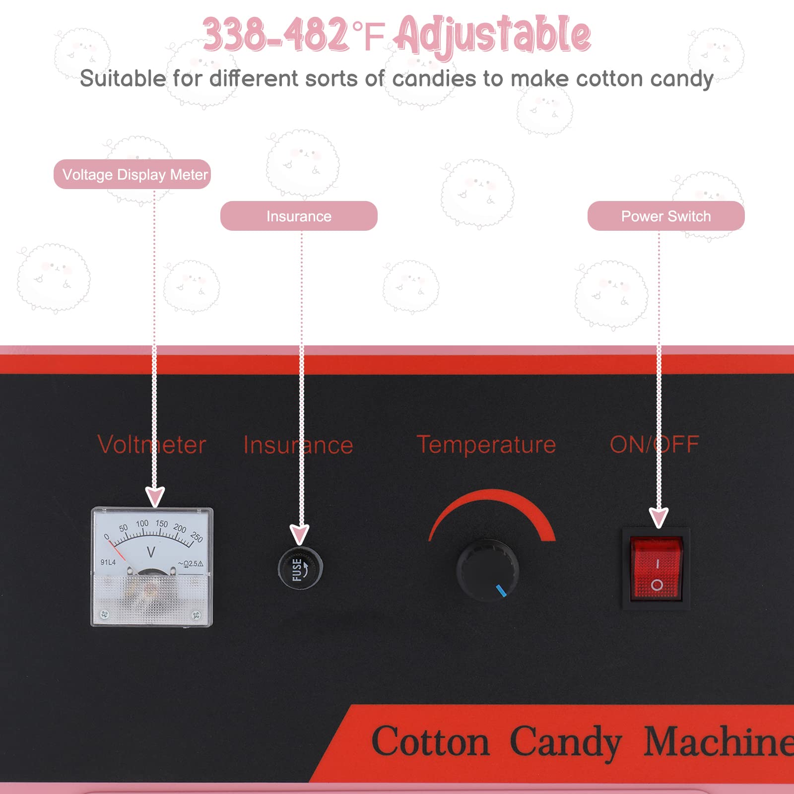 ROVSUN 21" 980W 110V Cotton Candy Machine Cart with Bowl Pink