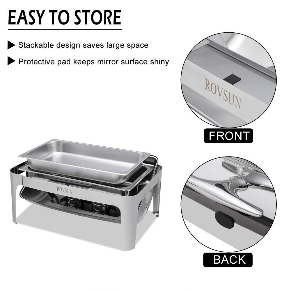 ROVSUN 9 QT Roll Top Rectangle Chafing Dish Set with Full Size Pan