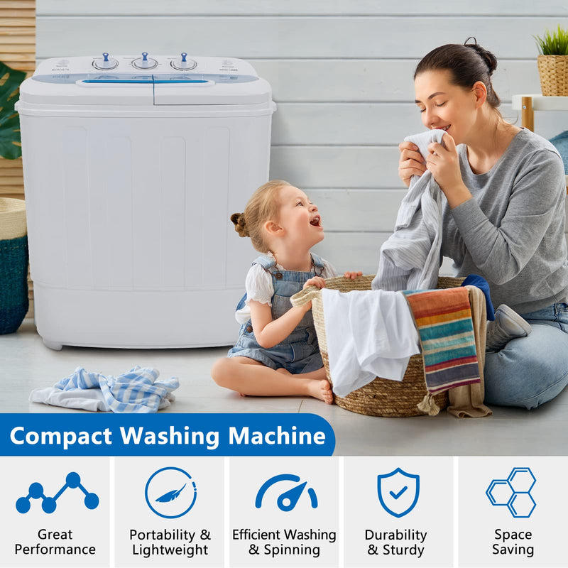 ROVSUN 15Lbs 550W 110V Portable Twin Tub Washing Machine Blue