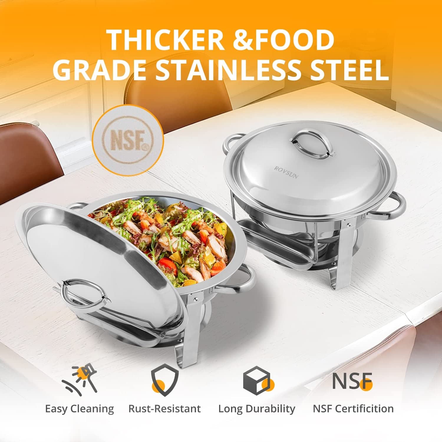 ROVSUN 5 QT Round Silver Chafing Dish Set with Stainless Steel Lid Holder