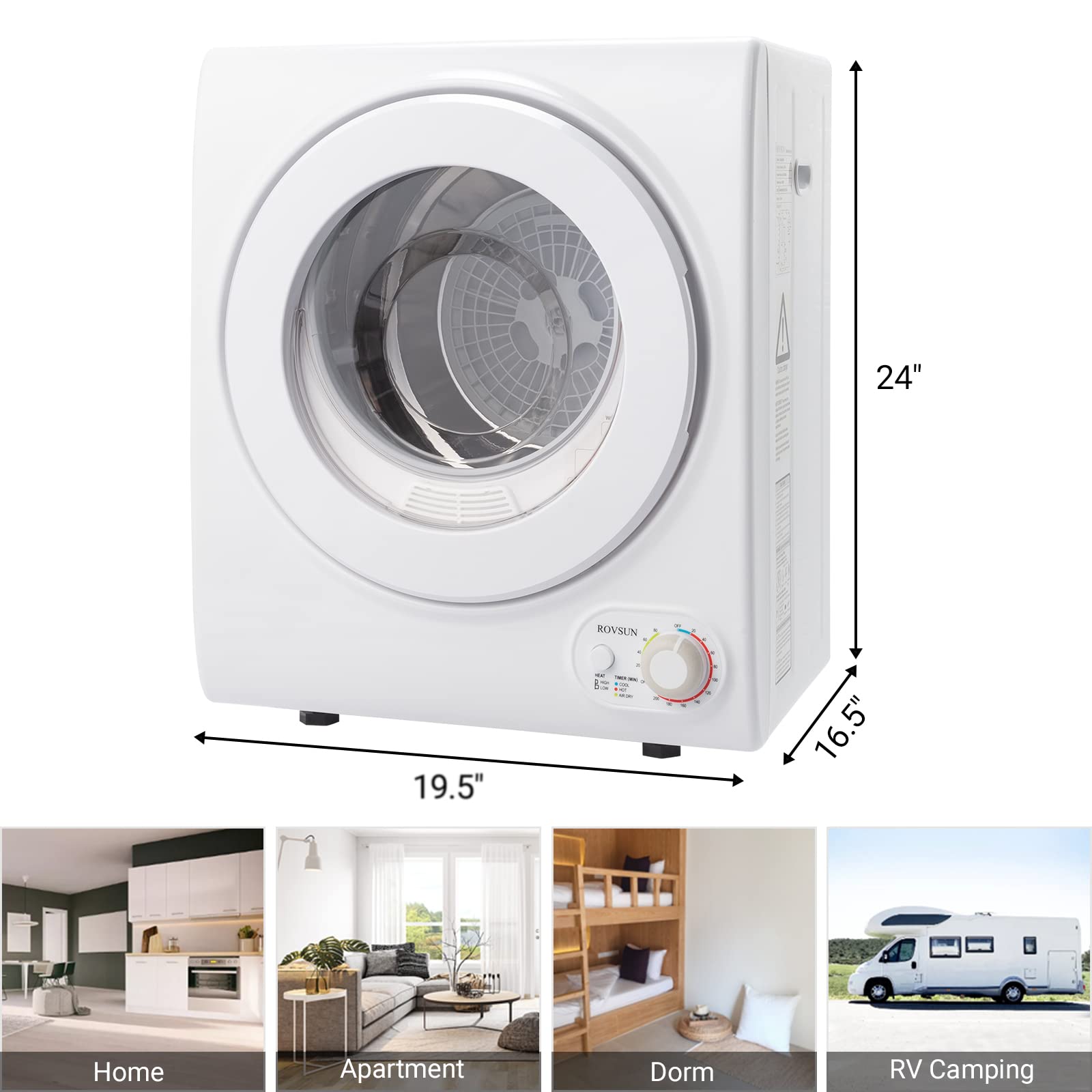 ROVSUN 1.5 Cu.Ft. 850W 110V Tumble Clothers Dryer with Classic Knob Control