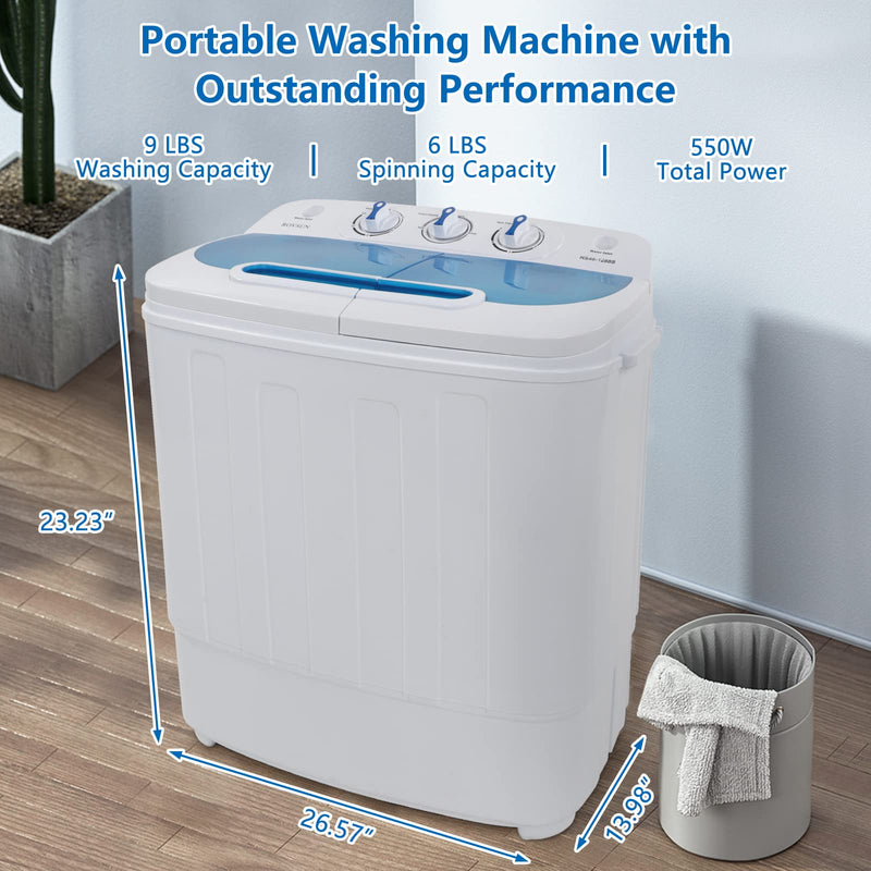 ROVSUN 15Lbs 550W 110V Portable Twin Tub Washing Machine Blue