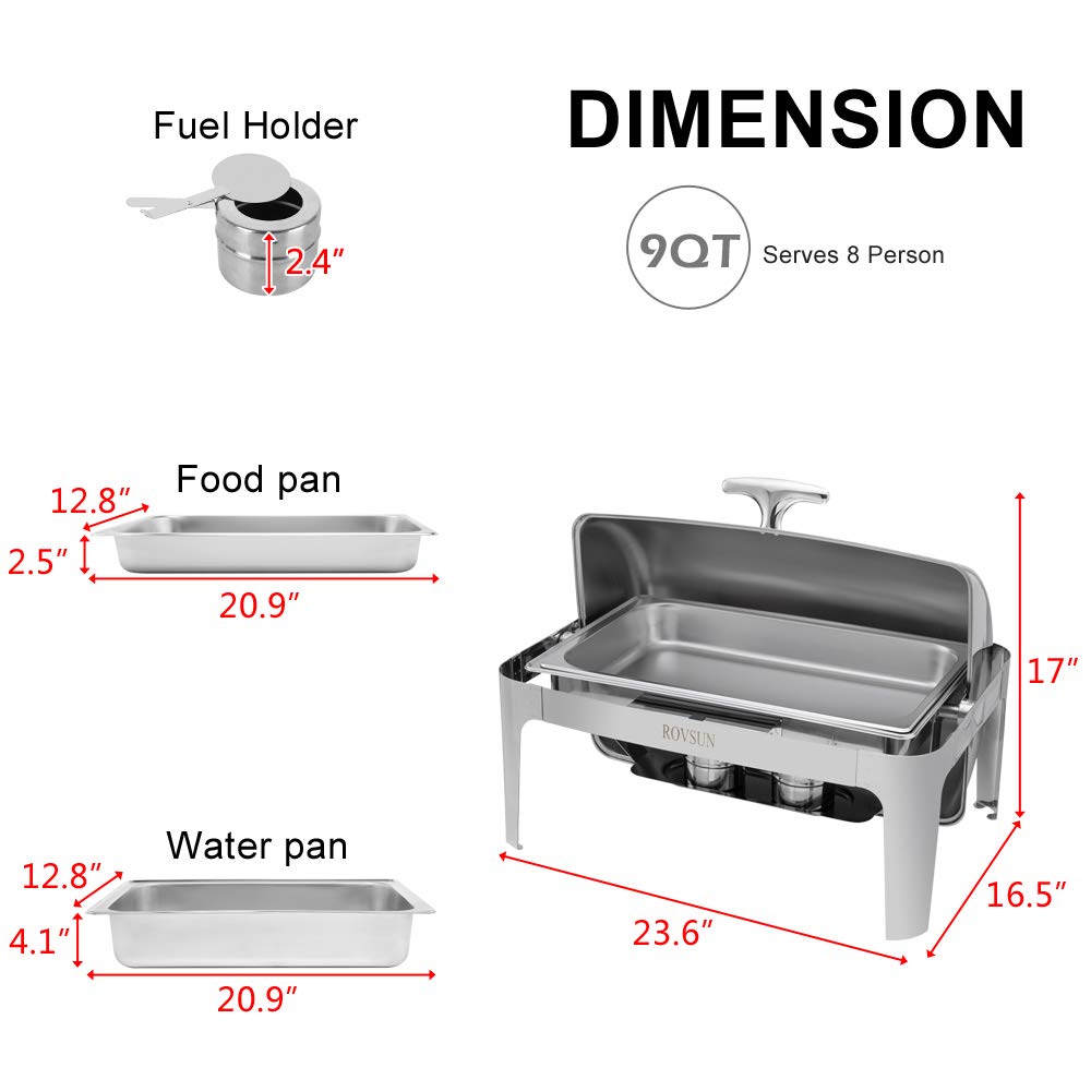 ROVSUN 9 QT Roll Top Rectangle Chafing Dish Set with Full Size Pan