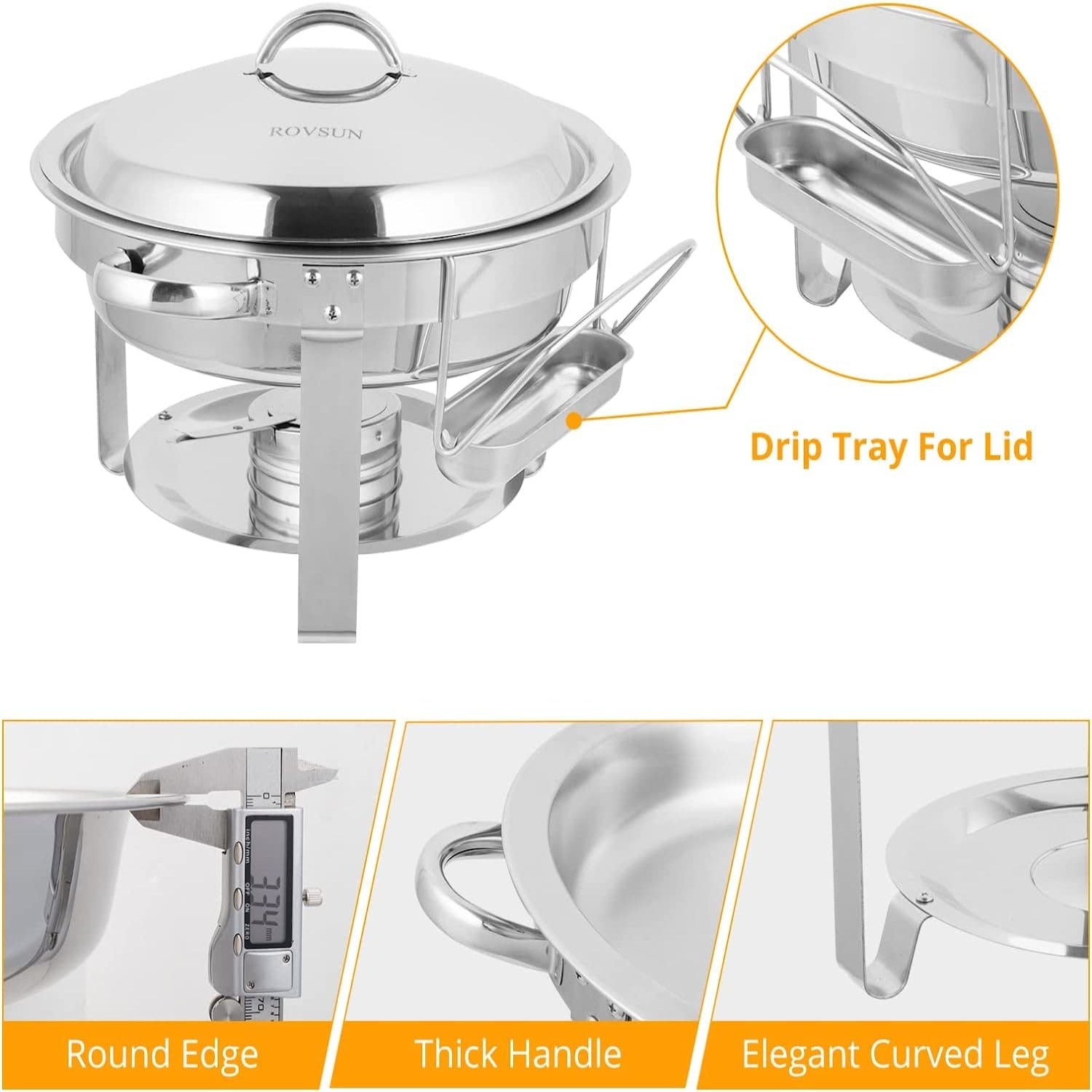 ROVSUN 5 QT Round Silver Chafing Dish Set with Stainless Steel Lid Holder