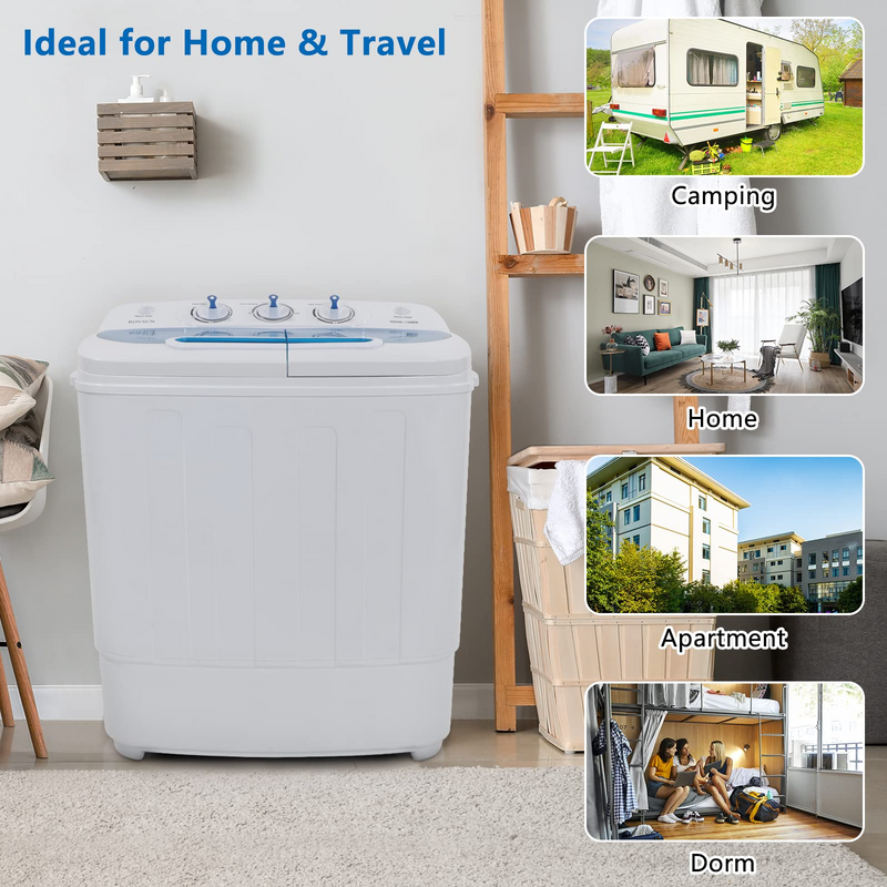 14.3lbs Portable Mini Washing Machine Twin Tub Compact Laundry Machine  Dryer W/Drain Pump