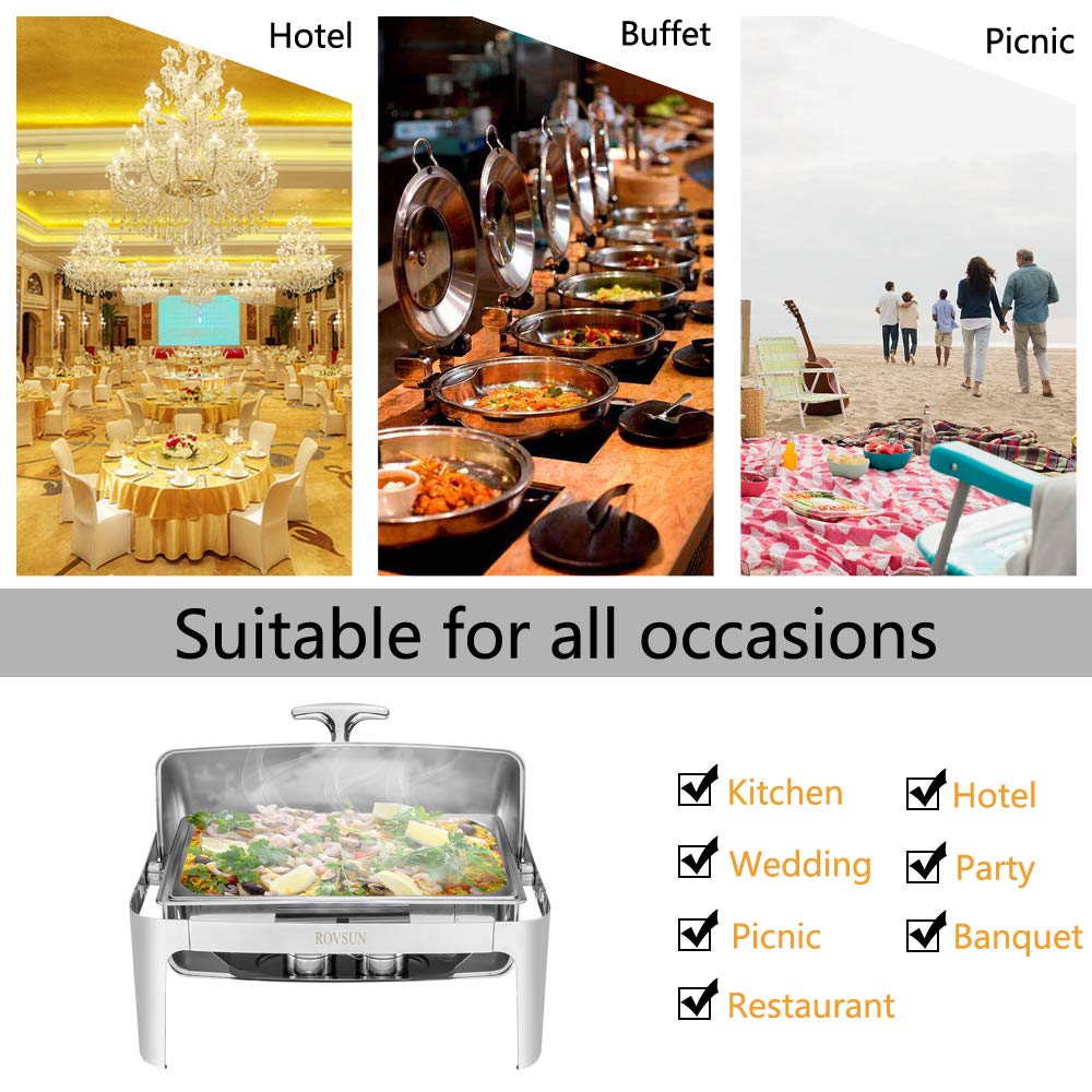 ROVSUN 9 QT Roll Top Rectangle Chafing Dish Set with Full Size Pan
