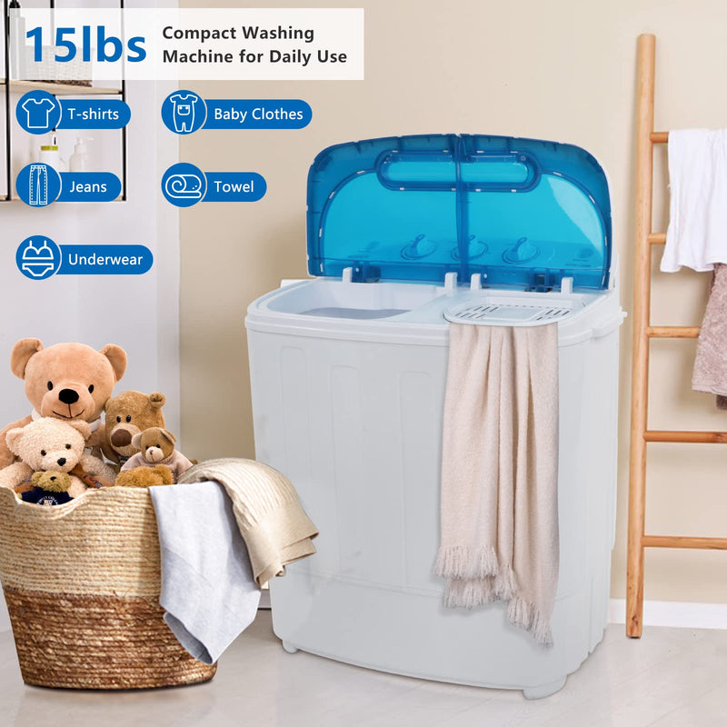 ROVSUN 15Lbs 550W 110V Portable Twin Tub Washing Machine Blue