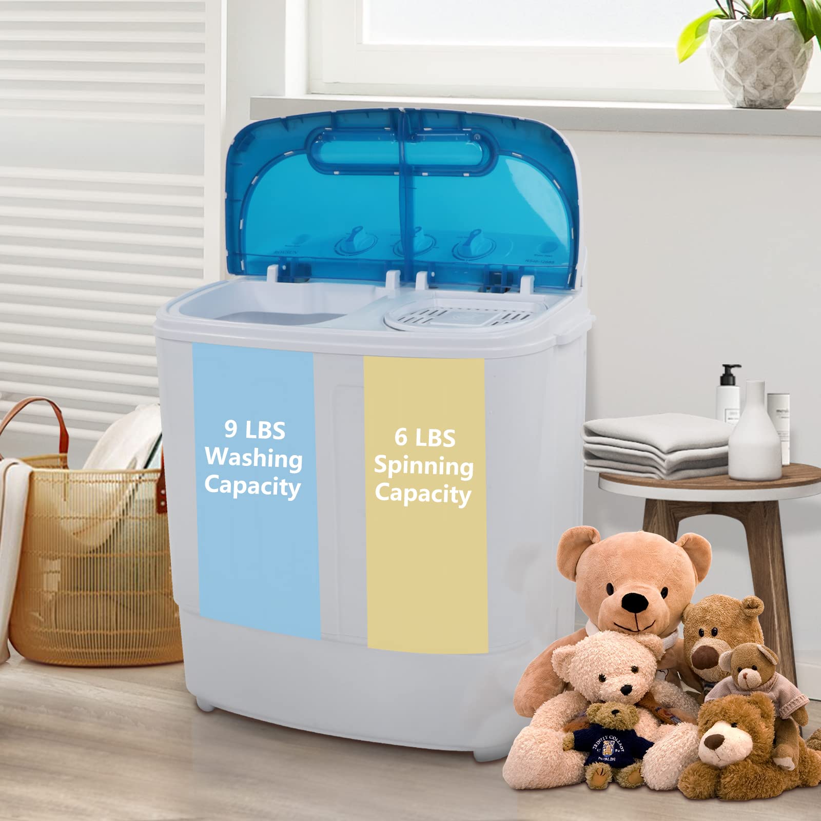 ROVSUN 15Lbs 550W 110V Portable Twin Tub Washing Machine Blue